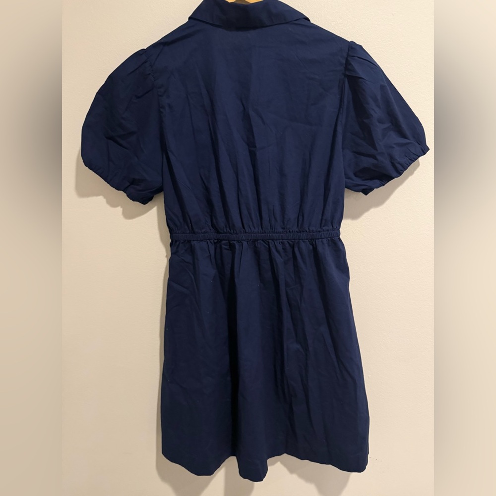 J.Crew Factory Navy Blue Mini Dress Puff Sleeve Collared Preppy Nautical - Picture 5 of 9